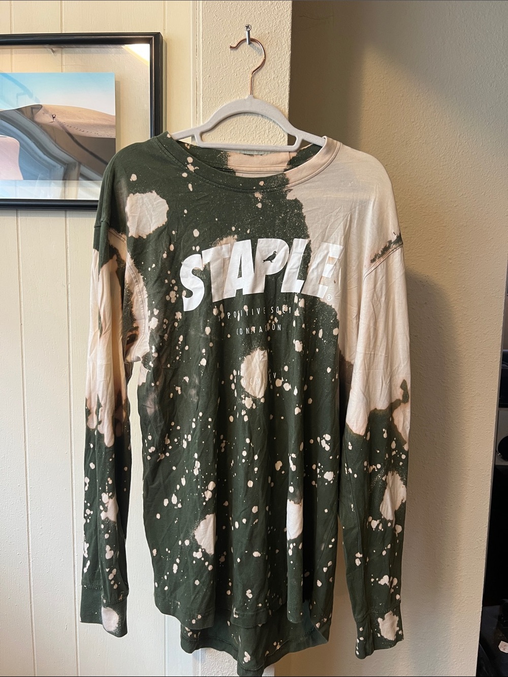Staple Olive & Cream Bleach-Splatter Long Sleeve Tee